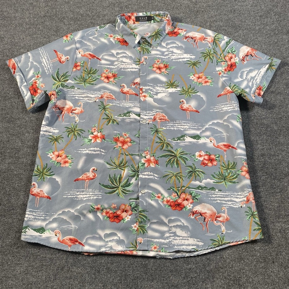 SSLR Mens Collection Size XL Flamingo All Over Print Button Short Sleeve Shirt